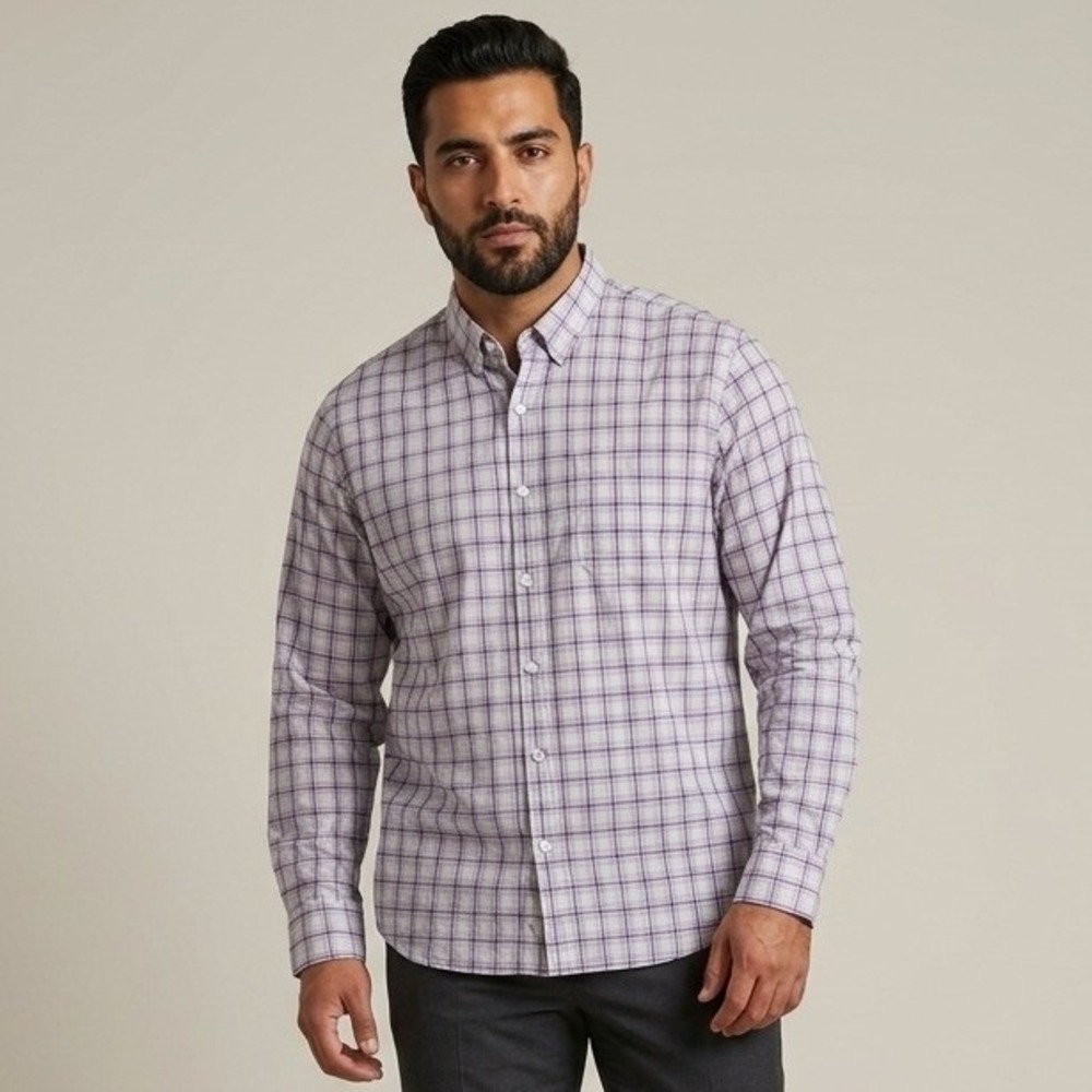Bonobos Mens XXL Slim Fit Plaid Button Down Shirt Long Sleeve Gray Purple Cotton